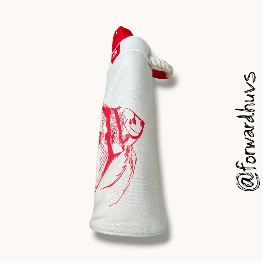 Igloo Fish Print Insulated Wine Bottle Tote Carrier Canvas Red White Cooler